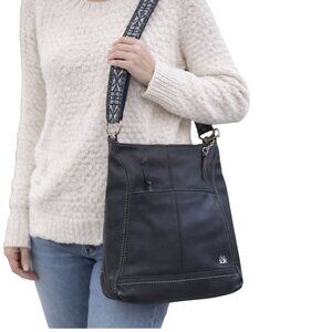 The Sak Lucia Leather Crossbody Bag Adjustable Guitar Strap Black/Blue/Gray